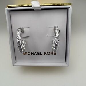 Michael Kors Silver Crystal Pave Hoop Earrings with MK Logo